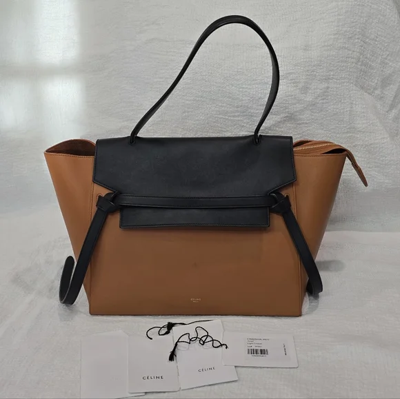 Celine Small Leather Belt Bag Carmel Black Tote Travel Work Suede Shoulder Mini - Picture 1 of 17